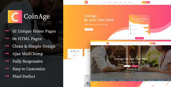 Preview image for CoinAge – ICO & Cryptocurrency Landing Page HTML Template