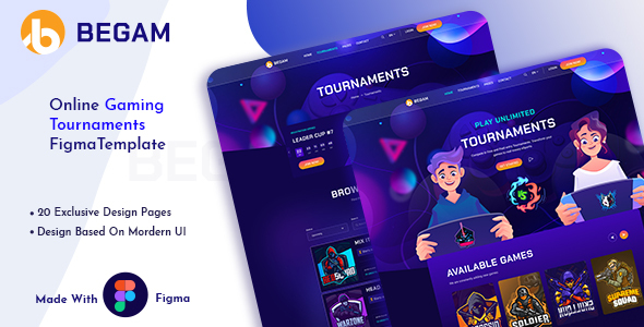 Product preview supplied for Begam - Online Gaming Tournaments Figma Template