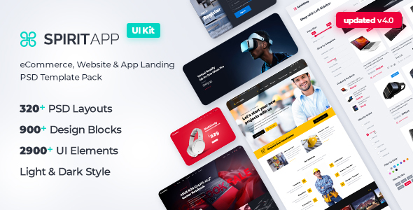 SpiritApp - eCommerce, Website & App Landing Page PSD Template Pack