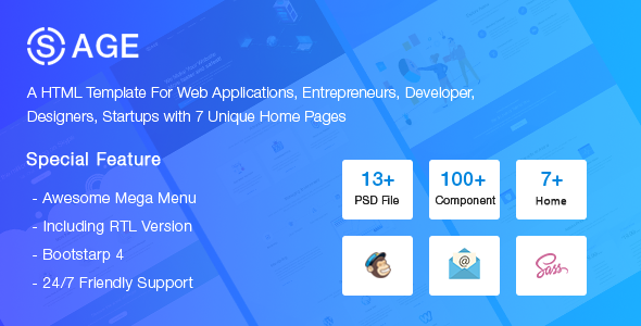 SaaSAge - App Landing and SaaS HTML Template With RTL listing image