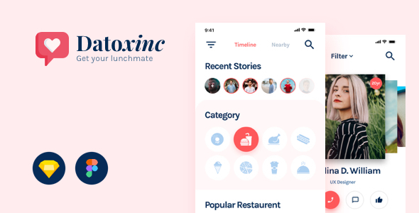 Product preview supplied for Datoxinc - Dating App UI Kit Sketch Template