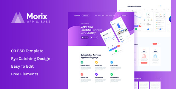Morix - Sass & App Landing PSD Template