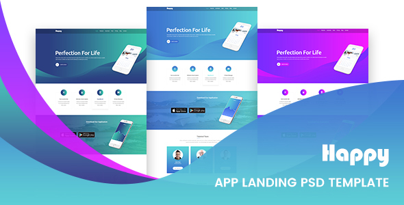 Happy App Landing Page PSD Template