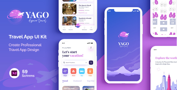 YAGO | Travel App UI Kit for Adobe XD product preview