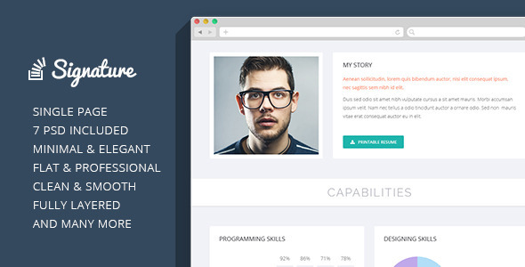 Signature - OnePage Personal Resume PSD Theme