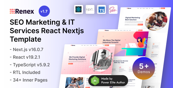 Renex - React Nextjs 16 SEO Marketing & IT Services Template product preview