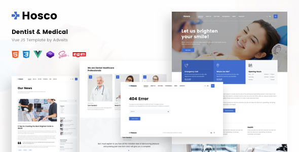 Product preview supplied for Hosco - Dentist & Medical Vue JS Template
