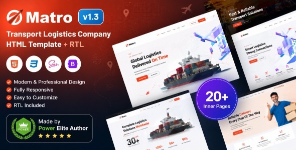 Product preview supplied for Matro - Transport Logistics Company Bootstrap 5 HTML Template
