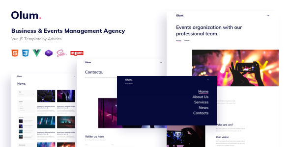 Product preview supplied for Olum - Business & Events Management Agency Vue JS Template