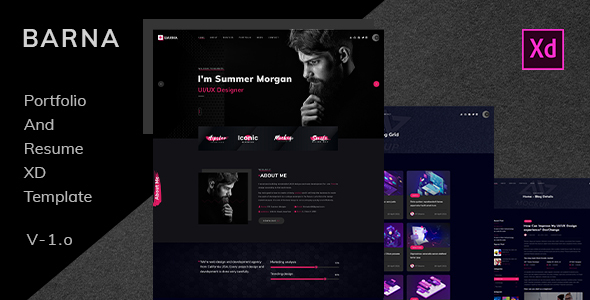 Barna - Personal Portfolio & Resume XD Template product preview
