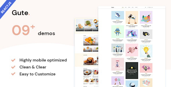 Product preview supplied for Gute - React NextJS Minimalist Blog Template