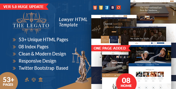 The Legato Lawyer Attorney and CA HTML Template product preview