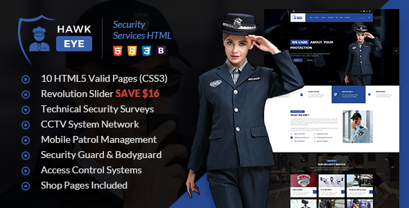 Hawkeye - Security Services & Guarding HTML Template product preview
