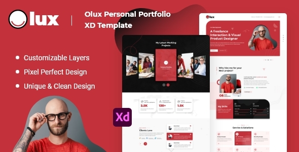 Olux – Creative Personal CV/Resume Portfolio XD Template product preview