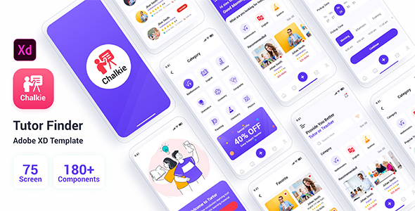 Product preview supplied for Chalkie - Tutor Finder Adobe XD Template
