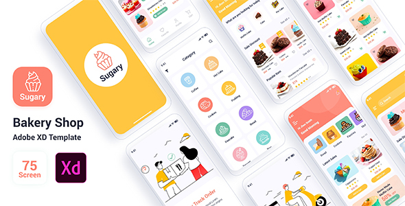 Product preview supplied for Sugary – Bakery Shop Adobe XD Template