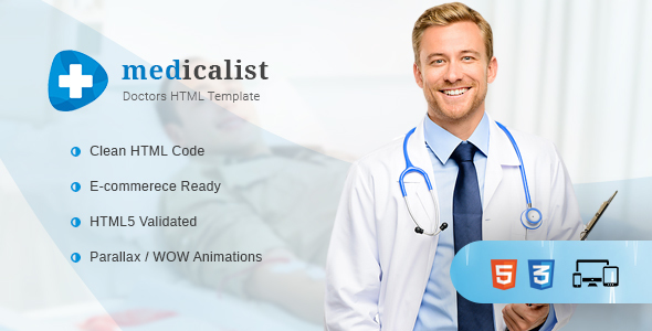 Product preview supplied for Medicalist - A Responsive HTML Template for Medical, Doctors, Dentists, Clinics and Hospitals