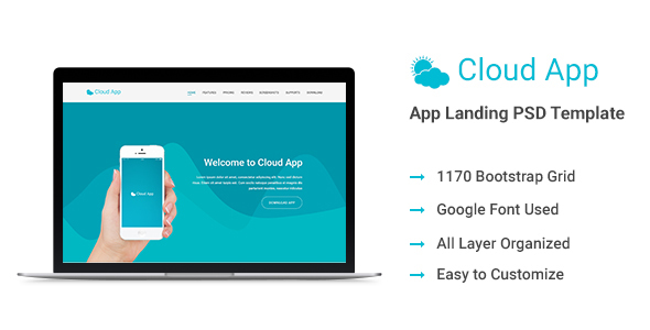 Cloud App Landing Page Template product preview