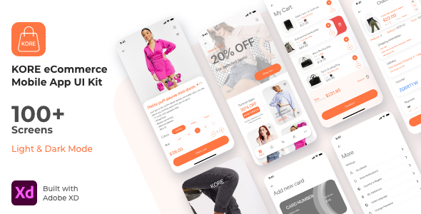 Preview image for KORE shopping eCommerce App UI Kit | Adobe XD Template