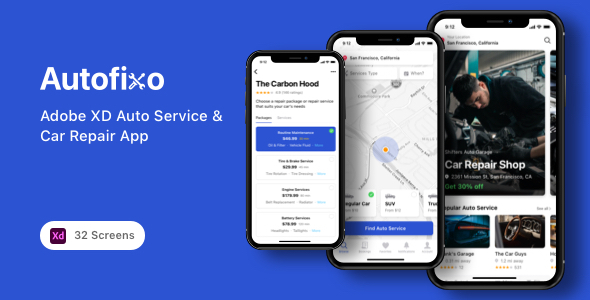 Autofixo - Adobe XD Auto Service & Car Repair App product preview