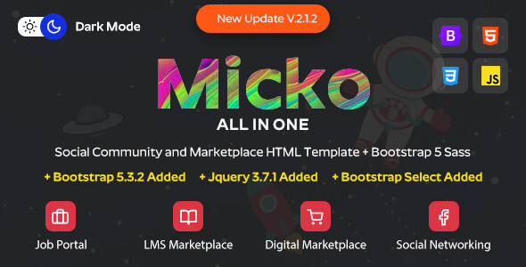 Micko - Social Community and Marketplace HTML Template listing image