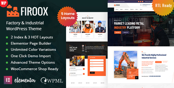 Product preview supplied for Firoox - Factory Industry WordPress Theme