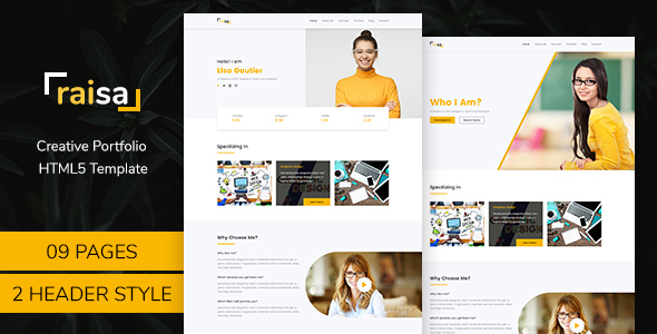 Raisa - Multipurpose Business Agency/Personal Portfolio HTML5 Bootstrap4  Template listing image