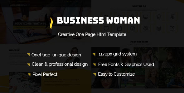 Business Woman– Creative One Page HTML Template.