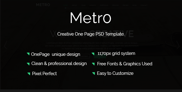 Metro Landing Page PSD Template