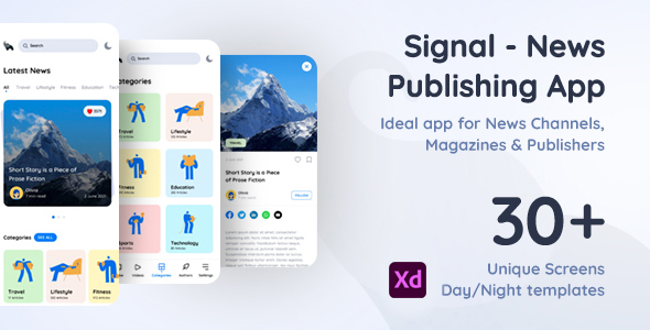 Product preview supplied for Signal | News Publishing App Xd Template