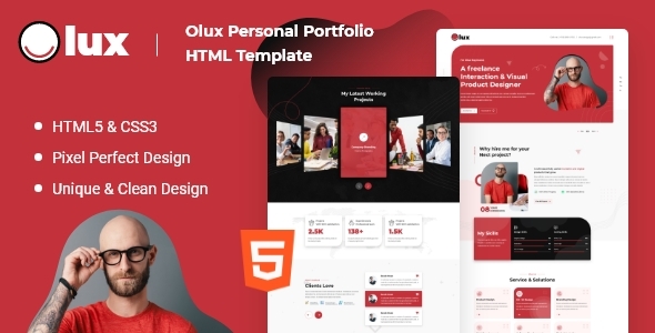 Product preview supplied for Olux – Creative Personal CV/Resume Portfolio HTML Template
