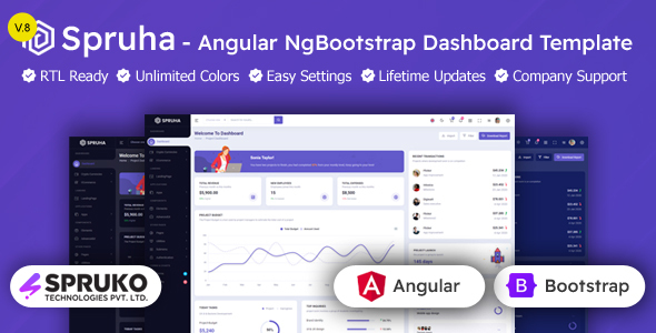 Product preview supplied for Spruha - Angular NgBootstrap Admin Dashboard Template