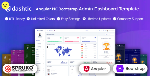 Preview image for Dashtic - Angular NgBootstrap Admin Dashboard Template
