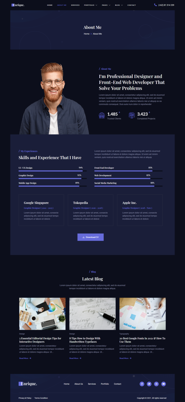 Enrique – Personal CV/Resume & Portfolio Elementor Template Kit