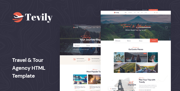 Product preview supplied for Tevily - Travel & Tour Agency HTML Template