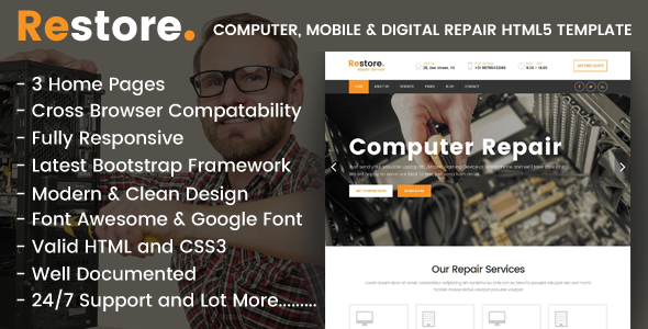 Restore - Computer, Mobile & Digital Repair Shop HTML5 Template product preview