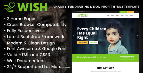 Preview image for Wish - Charity, Fundraising & Non-Profit HTML5 Template