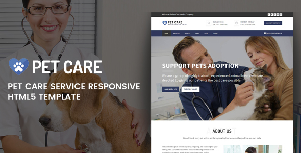 Product preview supplied for Pet Care - Responsive HTML5 Template