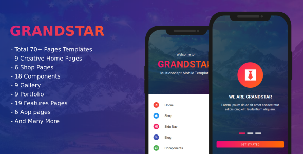 Preview image for Grandstar - Multiconcept Web App UI Kit Mobile Template