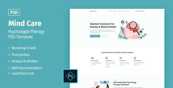 Preview image for Mind Care - Psychologist Therapy PSD Template