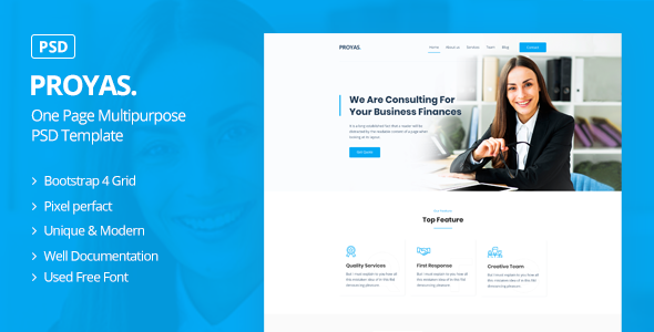 Proyas - One Page Multipurpose PSD Template