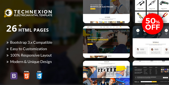 Product preview supplied for Technexion - Responsive html5 template for Electrical and Electricians