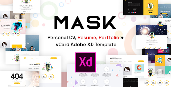 Mask - Personal CV, Resume, Portfolio & vCard Adobe XD Template