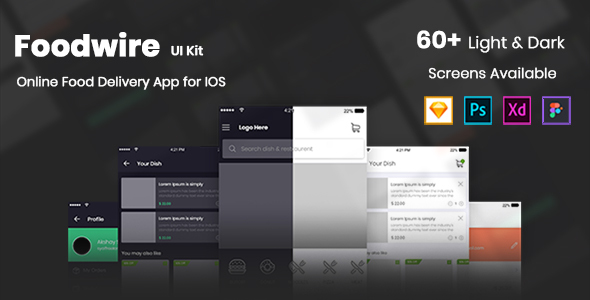 Product preview supplied for Foodwire - Ultimate Food Delivery UI Kit