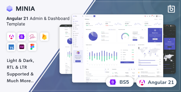 Product preview supplied for Minia - Angular 21 Admin Dashboard Template