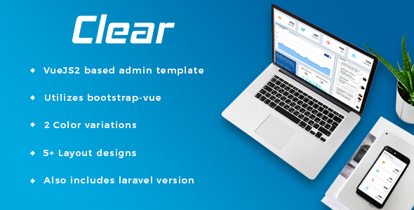 Preview image for Clear - VueJS + Laravel Admin Template
