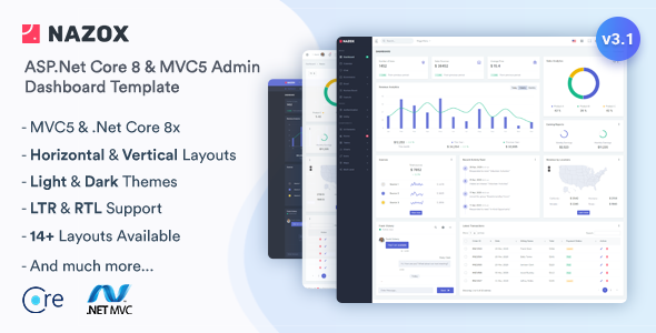 Product preview supplied for Nazox - ASP.Net Core & MVC5 Admin & Dashboard Template