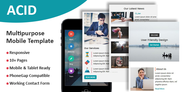 Product preview supplied for ACID - Multipurpose Responsive Mobile Template