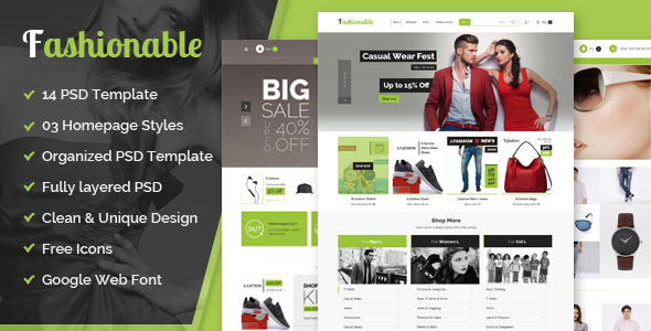 fashionable– eCommerce PSD Template listing image