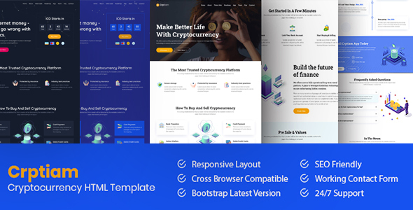 Crptiam - Cryptocurrency Landing Page HTML Template product preview
